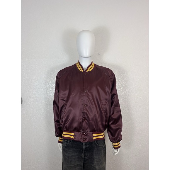 Vintage ASU Satin Bomber Jacket Chalk Line XXL Maroon Gold Snap
